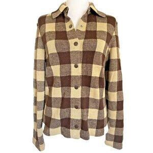 Vintage Snap Cardigan Sweater Silk & Cashmere Brown Check Sz. Small IRKA By SSG